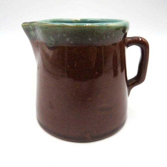 Country Fare Stoneware Set Brown Teal Ceramic Pitcher Creamer Lidded Sugar Bowl - Picture 3 of 11